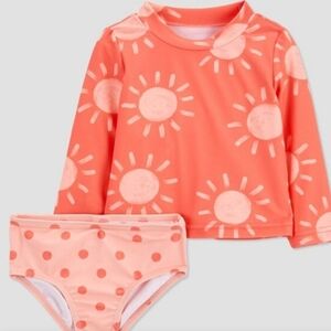 NWT Carter's Baby Girl Sun & Polka Dots Rashguard 2 PC Swim Set 12M